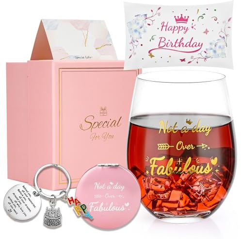 JOONYOEE Regalos de cumpleaños para mujeres, juego de copas de vino personalizadas sin tallo, regalo de feliz cumpleaños, ideas de recuerdo para ella, niñas, hermana, hija, damas, mamá, tía, mejor