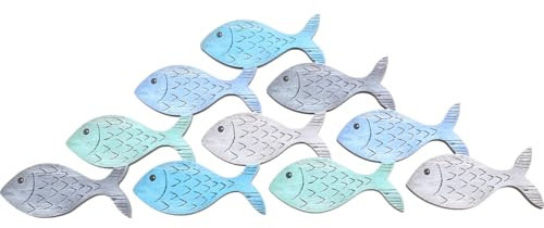 GRIRIW Wooden Fish Hanging Ornament Mediterranean Beach Decor Nautical Wall Decoration for Home Boat Ship Beach Party Tropical Coastal Style 14.96 X 5.91 X 0.20 in
