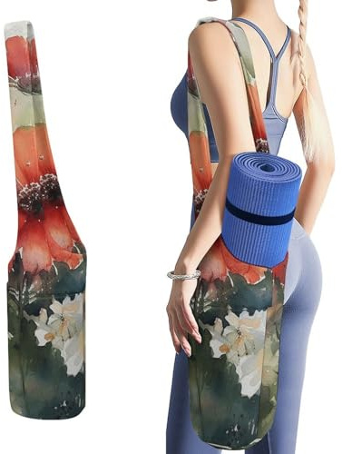YJWANDL Yogamatten-Organizer, Aquarellmalerei-Druck, Yogamatte, Tasche, Turnmatte, Tasche, Leinen-Aufbewahrungstasche, strapazierfähige Yoga-Tragetasche