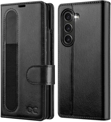 OCASE for Samsung Galaxy Z Fold 6 5G Case with S Pen Holder, Classic Black | PU Leather Wallet with RFID Blocking, Card Holder, Kickstand, Flip Phone Cover for Z Fold6 5G 2024
