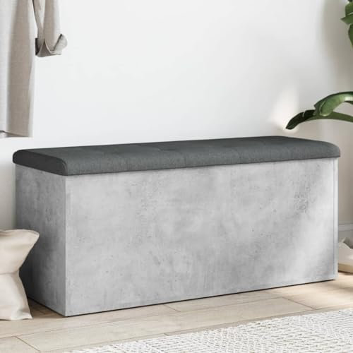 Rantry Aufbewahrungsbank Grau Beton 102 x 42 x 45 cm Mehrschichtholz Möbel, Bank für Balkon, Gartenbank, robuste Bank für Terrasse
