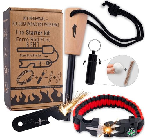 John Lossag-Feuerstahl Outdoor Set - Feuerstein, Kienspan, Überlebensausrüstung für Camping