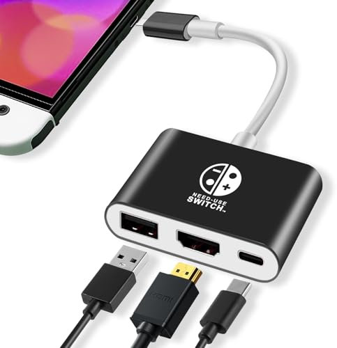 3 in 1 Switch Dock für Switch/OLED, USB 3.0 Port, Portable Docking Station Travel für Nintendo, TV Adapter mit 4K HDMI (Schwarz+Weiß)
