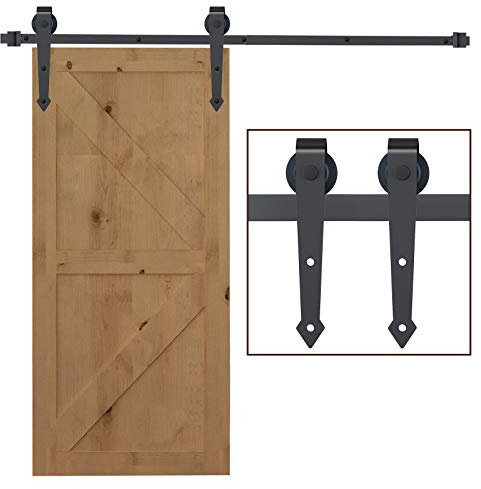 HOMCOM 200CM/6.6FT Kit per Porta Scorrevole da 2 m in Acciaio al Carbonio, Binario per Porta Scorrevole Singola con Rotelle Stile Rustico, Marrone