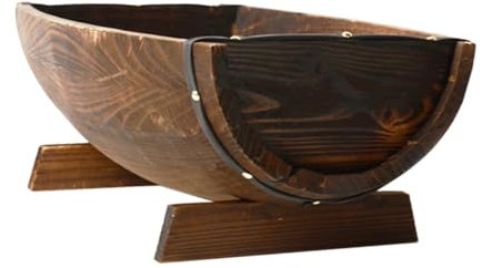 CAXUSD Rustic Wooden Barrel Planter Pot Outdoor with Base, Half Barrel Shape Wooden Flower Pot for Succulent Plants, Sturdy and Stylish Design for Indoor and Patio Garden Decoration