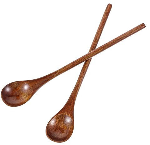 Yuanchu Nanmu Lot de 2 cuillères à café rondes en bois à long manche pour miel, thé, cuillère à café en bois pour mélanger, remuer, manger, soupe