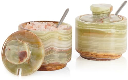 MARBLOUS KRAFTS Saltkällare med lock och sked set om 2 Design A (grön)