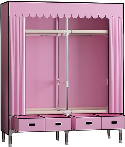 WJYCGFKJ Tragbarer Canvas-Kleiderschrank, Stoffgarderobe mit Kleiderstange, Regale, Aufbewahrungsorganizer für die Garderobe, Stoffgarderobe für das Schlafzimmer, Braun-140x45x168cm