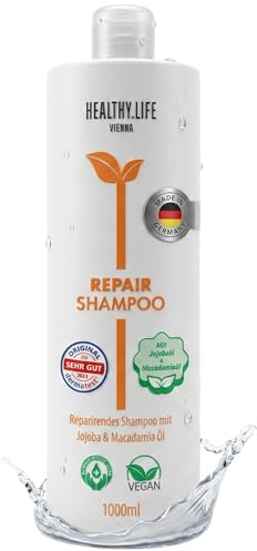 HLV - Repair Shampoo | VEGANES Anti Spliss Shampoo mit Jojobaöl & Macadamiaöl | Für Trockenes & Strapaziertes Haar | Intensive Feuchtigkeit & Glanz | Beruhigt die Kopfhaut, 1000 ml