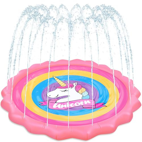 Herenear Splash Game Pad, 170cm Sprinkler Wasser Spielmatte, Splash Pad, Sommer Garten Wasserspielzeug für Kinder ab 3+Jahren und Haustiere