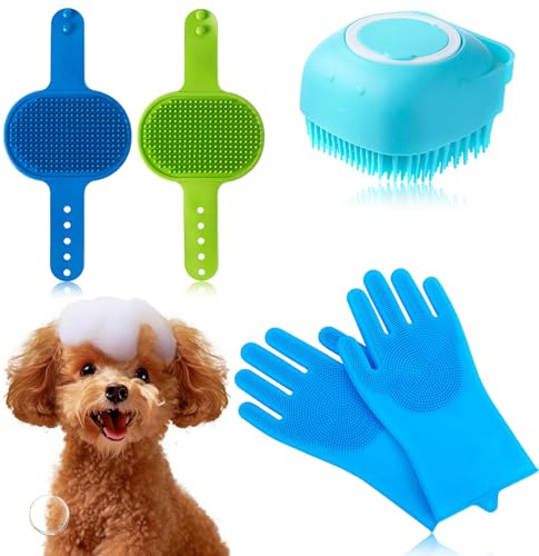 YIUWOD 4er-Set HundebüRste Kurzhaar - Hunde BüRste - Waschhandschuh Hund - Mit Verstellbaren Griffen FüR Nasse und Trockene Lang- und Kurzhaar-Hunde und -Katzen Massage, Entschurren