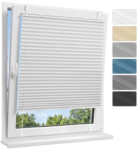 Allesin Plissee ohne Bohren Verdunkelung Klemmfix, Thermo Verdunkelungsplissee Weiß 65x120cm(BxH), 100% Verdunklung, lichtundurchlässig, Sichtschutz, Sonnenschutz und Hitzeschutz für Fenster & Tür