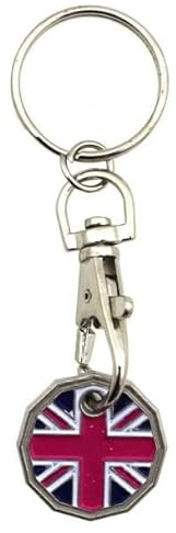 JKG Trolley Coin Keyring 2PK - Union Jack Design - Supermarket Cart Pound Coin Replacement - Reusable Shopping Key UK - Convenient Pushcart Token Key Ring - Shopping Cart Accessory - Gym Locker Token