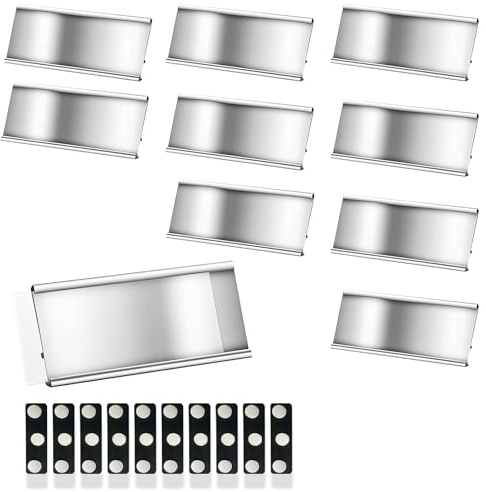 YFaith 10 Stück Namensschilder Magnet, Aluminiumlegierung Namensschild Kleidung, 7,2 x 3,2 cm Namensschilder zum Anstecken, mit 10 Paar Magnetverschlüssen, für Schule, Büro, Ausstellung