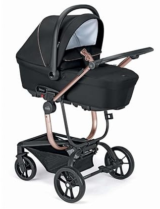 CAM Taski Sport Kinderwagen 3-in-1 Kombikinderwagen mit Babywanne & Babyschale Schwarz (ECE R129), leicht, kompakt, klappbar, umkehrbarer Sitz, Federung, bis 22 kg, Zubehör inkl