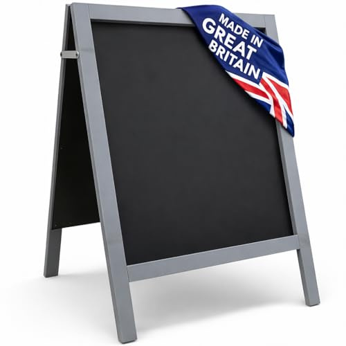 Chalkboard Pavement Sign – Large Vibrant Colour A-Board 100 x 60cm | Double-Sided Easy-Clean Panels for Liquid or Traditional Chalk | Waterproof, Portable & Durable (Grey)