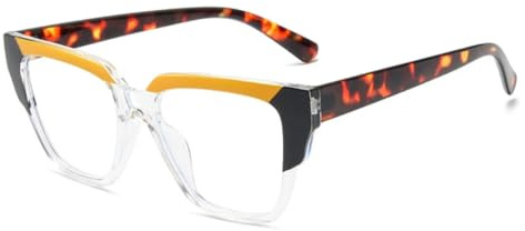 JUJNTNT Cat Eye Bunte Damen Brillengestell Mode Polygon Klar Herren Leopardengestell (Gelb transparent)
