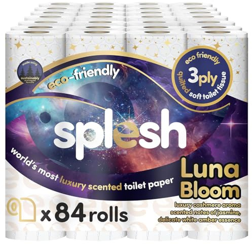 Splesh by Cusheen Toilet Roll 84 Rolls - Luna Bloom Cashmere Scent with White Amber Essence, Bulk Family Pack | Soft 3 Ply Luxury Bathroom Tissue Loo Rolls | Eco-Friendly, Sustainable Toilet Paper