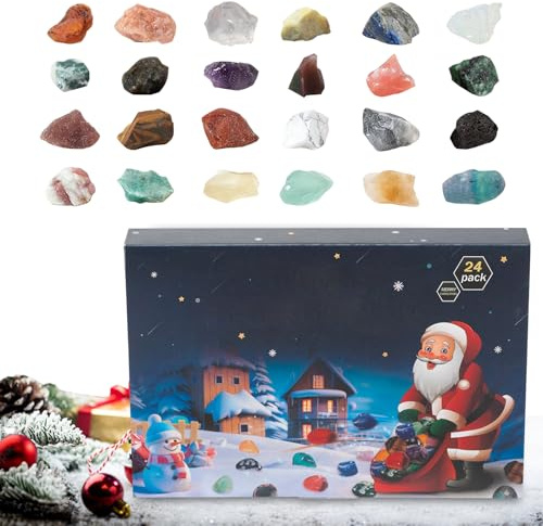 Calendario 2025 con minerali minerali, 24 giorni, collezione rock, per adulti, uomini, donne, ragazze, ragazzi, adolescenti, decorazione per feste in casa