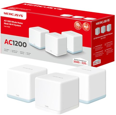 MERCUSYS TP-Link Halo H1200G(3-pack) WiFi Mesh Dual Band AC1200Mbps, Porte Ethernet Gigabit, 3 Pezzi con Copertura Fino a 320㎡, Beamforming, MU-MIMO, Modalità Router e Access Point