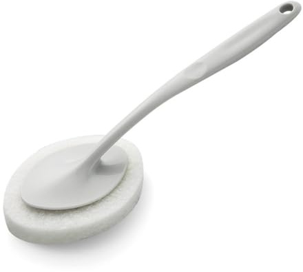 NiuLumea Long Handle Sponge Scrubber for Bathroom Wall, Tile Floor and Bathtub Cleaning, 32 cm with PP and Scouring Pad, White/Pink/Grey