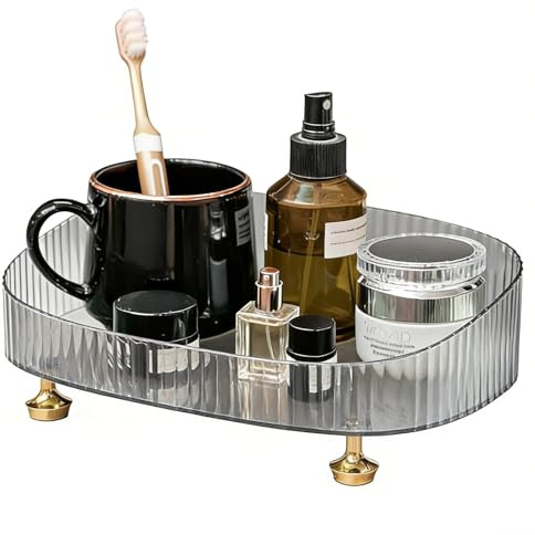 Makeup Perfume Organiser, Bathroom Vanity Decorative Tray, Thick Material Dresser Table Tray Countertop OrganiserTray Storage for Bedroom Bathroom Skincare Desktop Cosmetics (Grey)