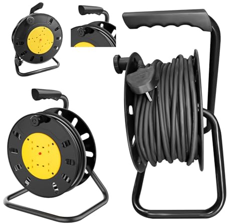 Extension Reel 10/15/25/50 Metre Extension Lead Heavy Duty Cable Reel (50M Cable with Reel&Bracket)