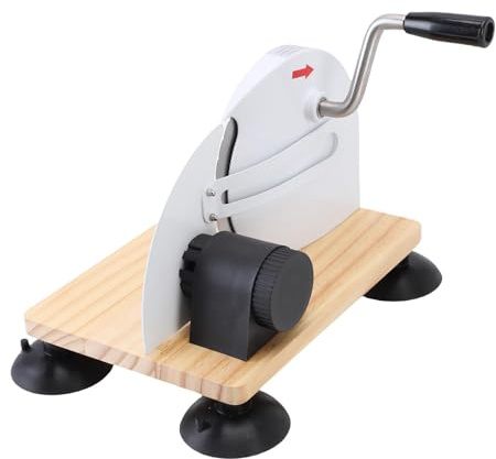 Ejoyous Manuell Brödskärare, Rostfritt Stål och kompositträ Handvev Brödskivningsverktyg, Kugghjulsdrift, Ergonomiskt Handtag, 4 Sugkoppar, för hemmabagericafé