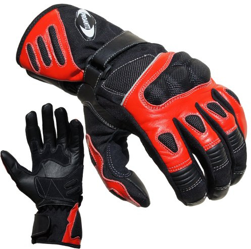 PROANTI Sommer City Motorradhandschuhe | Motorrad Handschuhe aus Nylon-Cordura und Leder | strapazierfähige Rindsleder-Innenfläche | optimale Passform | angenehmer Griff | Protektoren | Rot