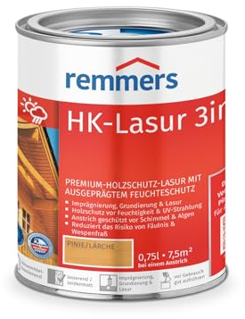 Remmers HK-Lasur 3in1 pinie/lärche, 0,75 Liter, Holzlasur aussen, 3facher Holzschutz mit Imprägnierung + Grundierung + Lasur, Feuchtigkeit- und UV-Schutz