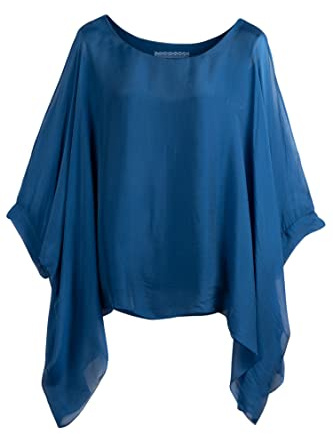Cara Mia Seidentunika für Damen Made in Italy Fledermaus-Ärmel Petrol 38 40 42 44