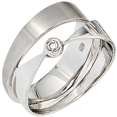 Jobo Damen-Ring breit aus 14 Karat 585 Weißgold mit 1 Diamant Größe 52