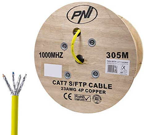 PNI FTP CAT7 SF07-Kabel, 10 Gbit/s, 1000 MHz, für Internet und Überwachungssysteme, 305-m-Rolle, Kupfer