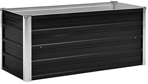 yorten Pflanzkübel Pflanzgefäß Blumenkasten Pflanzenkübel Blumentopf Blumenkübel Pflanzkasten Pflanzbeet Offene Unterseite Verzinkter Stahl Anthrazit 100 x 40 x 45 cm (B x T x H)