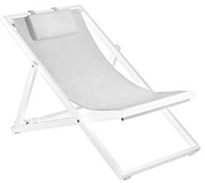 Duramax Newport lounger, 3 Reclining seat with comfy headrest, Foldable aluminium lounger for decks, patios, pools, beach & more, Garden sun lounger chair, With head rest, White frame with White sling