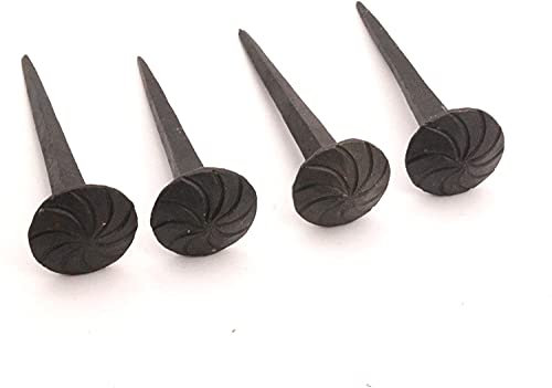 Infinity Decor Chiodi tradizionali forgiati a mano, confezione da 4 chiodi in ferro nero con testa rotonda anticata (25 mm x 80 mm) – borchie decorative per porte e mobili