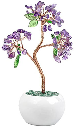 Amogeeli Heilender Kristall-Geldbaum mit Keramiktopf, Stein-Bonsai-Glücksbaum für Fengshui-Heimdekoration