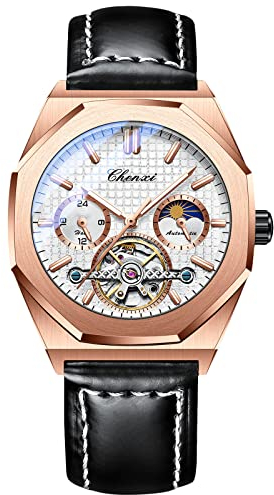 rorios Herrenuhren Leuchtende Uhren Automatik Mechanische Armbanduhr Skelettuhren mit Lederarmband Mode Tourbillon Uhr