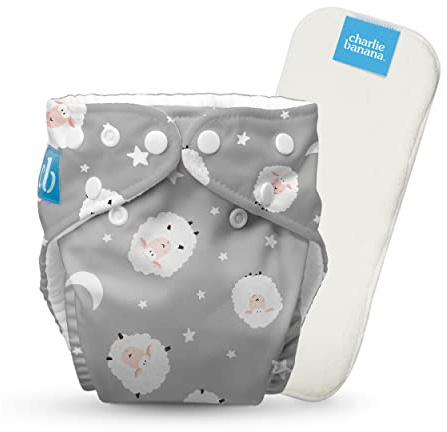 Stoffwindel Einheitsgröße mit Einlage - 1er Pack, Sweet Dreams on Grey | OEKO-TEX Standard 100 | Waschbar & Wiederverwendbar | Verstellbares Beingummi | Einfache Druckknöpfe | 0 bis 36 Monate