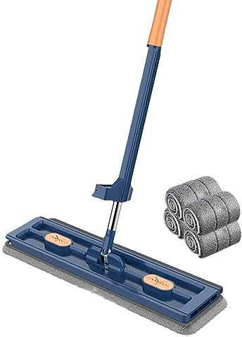 pologmase Mopa plana grande | 2023 Nuevo Mopa plana | Gran superficie con mango largo de acero inoxidable y almohadillas de microfibra reutilizables | Fregona giratoria 360° (4 almohadillas)