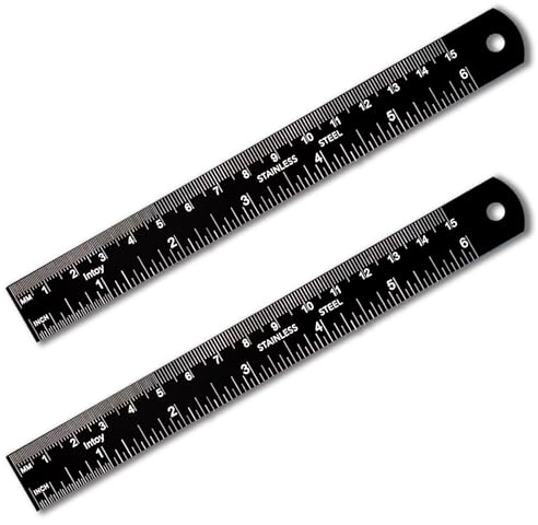 Zotemo Metal Ruler, 6 Inch Stainless Steel Straight Edge with Metric Measurement, 2 Pack, 15 Centimeters Straight Edge Ruler with Inch to MM Conversion Table for Students, Machinist and Drafting
