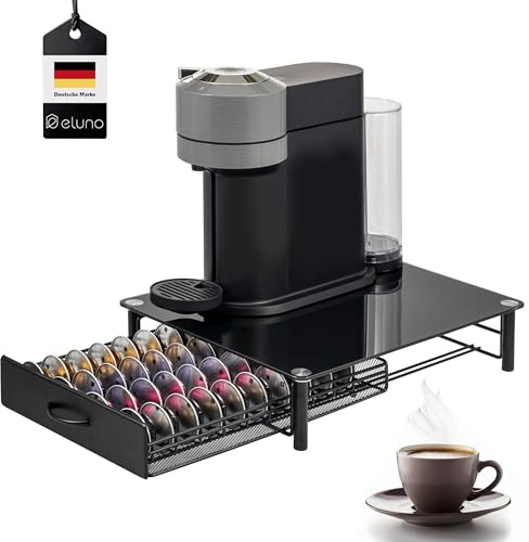 eluno Kapselhållare för 40 x Nespresso Vertuo, lådlåda, glasmaskinstativ metall och glasplatta, kaffekapselbox, kapseldispenser ca 33,5 x 9 x 41 cm (B/H/D) (svart)