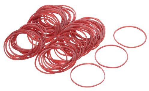 sourcing map 100 Pack Rubber Band Stretchable Rubber Elastic Band Red 50mm x 1.4mm Hair Rubber Bands for Home Office