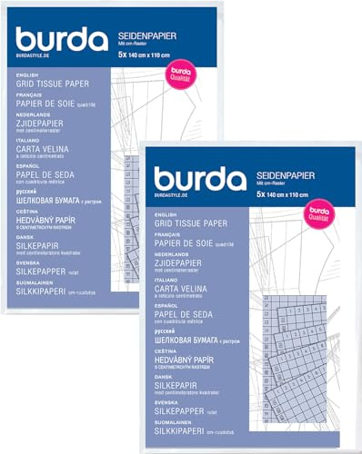 Burda Style Doppelpack Seidenpapier mit Zentimeterraster | Halbtransparent | 2x5 Blätter 140 x 110 cm