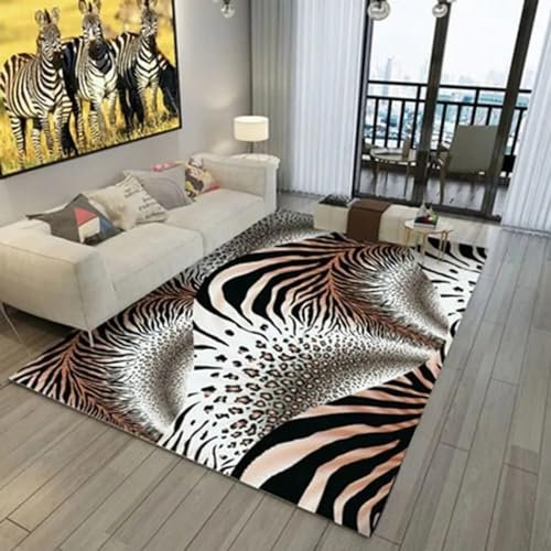 Kind Teppich 120 X 160 cm, Schlafzimmer Teppich, 3D Teppiche Wohnzimmer Teppiche Weich rutschfest Teppich Für Wohnzimmer Schlafzimmer Bettvorleger Stilvolles Leopard-Zebra -8D7W4W5W1M2E4