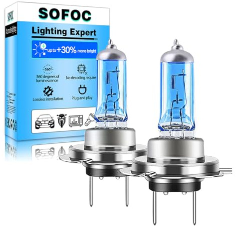 SOFOC H7 Bulb 12V Car Frontlight White 6000K 2000Lm 30% Brighter PX26D DRL Front Fog Lamp 100W 64210 Replacement 2Pcs