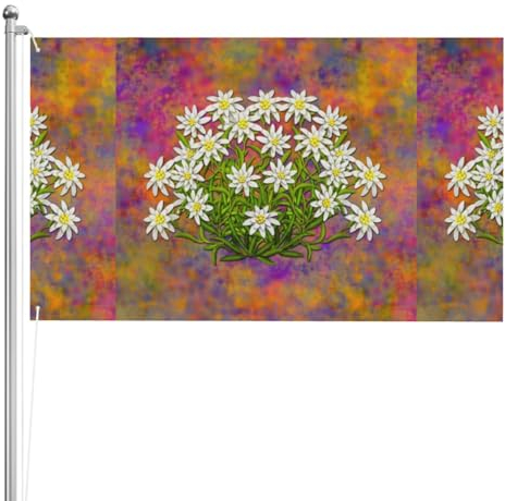 Flagge, 3x5FT doppelseitige Outdoor-Flagge Gartenflaggen Tapisserie Urlaub Hof Party Flaggen,Schweizer Edelweiss Blumen