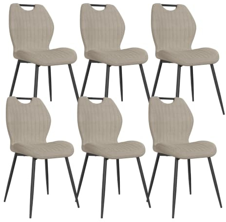 JIJIAN Lot de 6 Chaises de Salle à Manger, Chaise de Cuisine, Chaise tapissée, Chaises de Salon, Dossier en Tissu et Pieds en Métal, Idéales pour Salle à Manger, Cuisine, Salon, Gris Brun