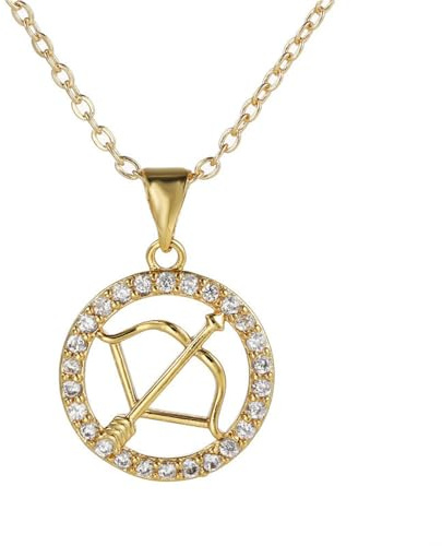 Collier Pendentif Signe Du Zodiaque Sagittaire - Horoscope 12 Constellations Incrusté De Zircon Creux Pendentif Clavicule Chaîne Collier, Charme Constellation Astrologie Bijoux, Sagittaire, 45 + 5