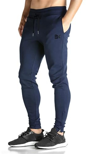 ZENWILL Pantalones Chandal de Algodón con Cremallera Hombre Cómodos Joggers Deporte con Bolsillos Pantalon Cónico Gimnasio Entrenamiento Hombre(Azul Marino,XL)